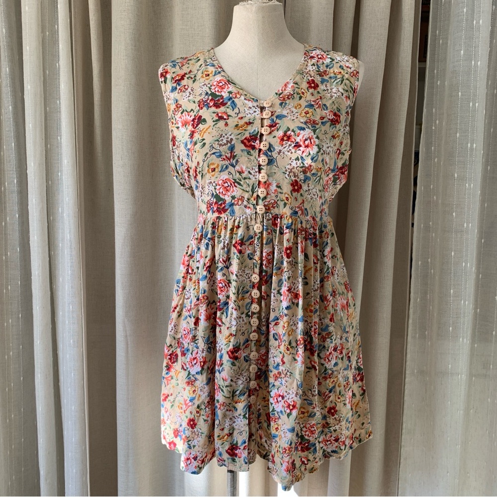 VINTAGE STYLE MINI COTTAGECORE FLORAL TIE UP SUMMER DRESS L
